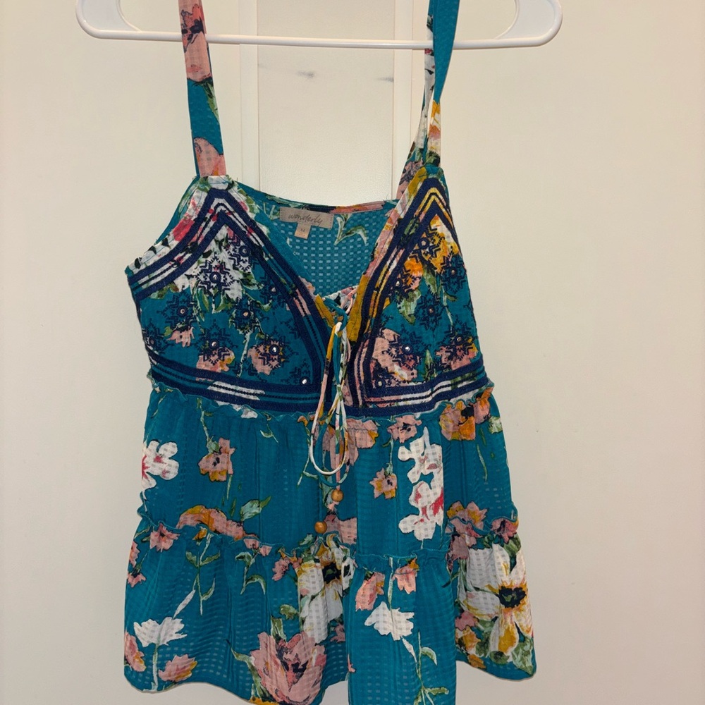 Wonderly Floral Teal Sleeveless Top